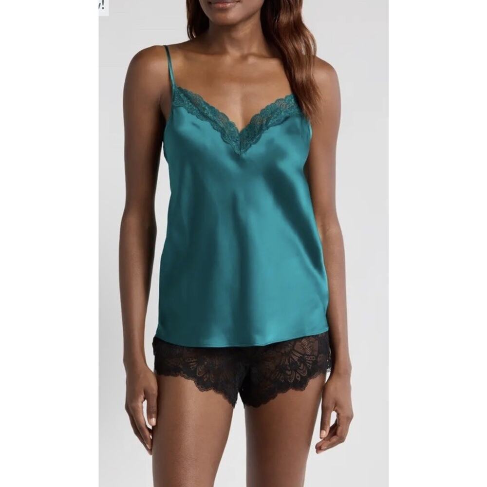 Etam Milky 100% Silk Camisole Anise Absinthe Emerald Green Sz L NEW $70